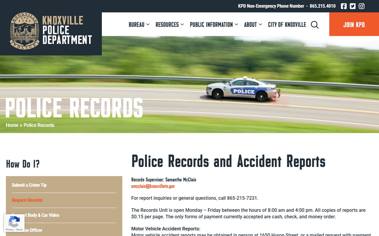 Knoxville White Pages police records unit