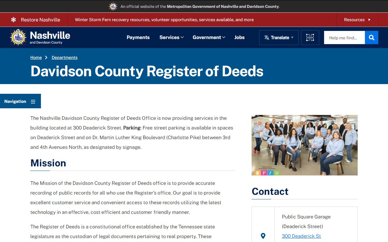 Nashville White Pages Davidson County Register of Deeds page