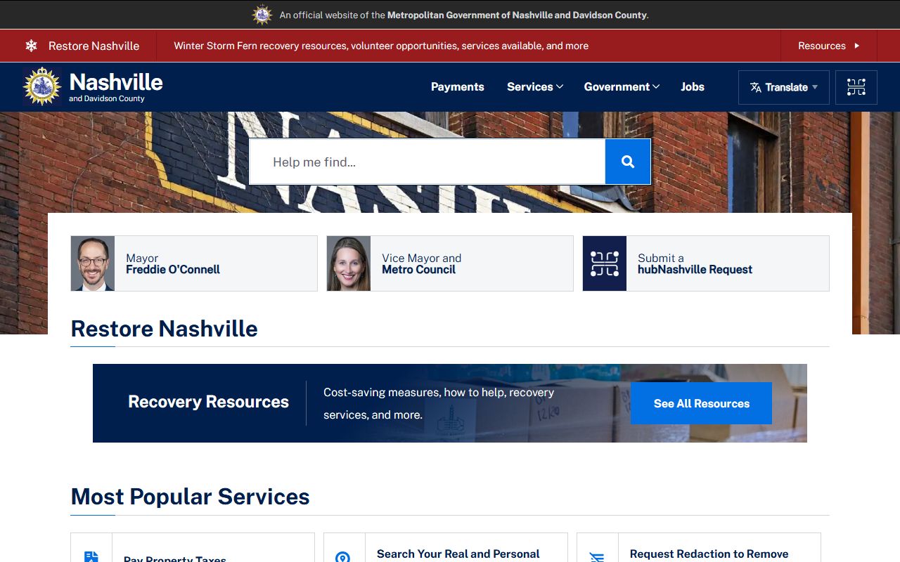 Nashville White Pages Metro government website