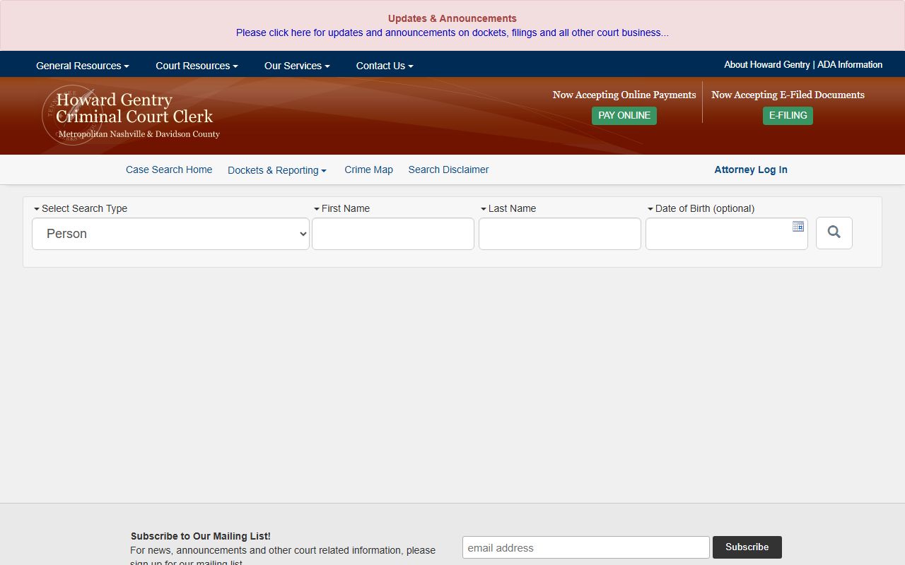 Davidson County White Pages public case search portal