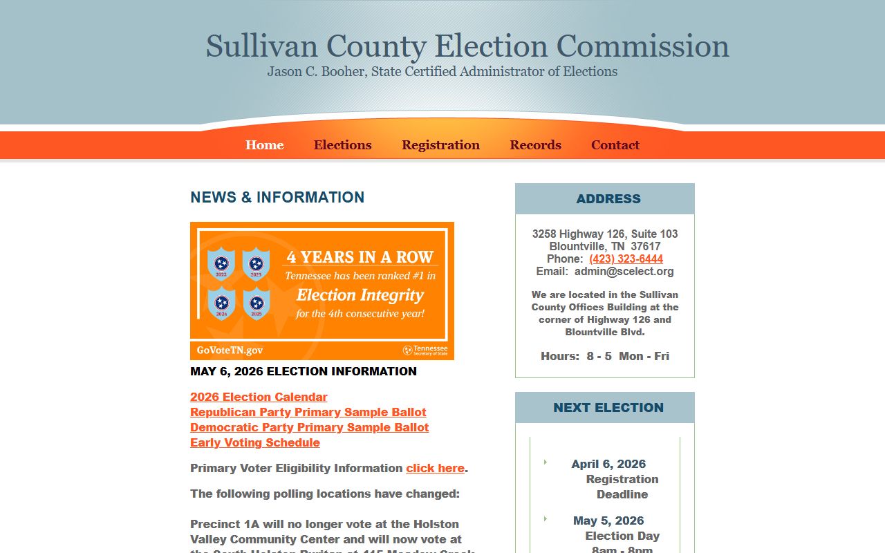 Sullivan County White Pages election commission records